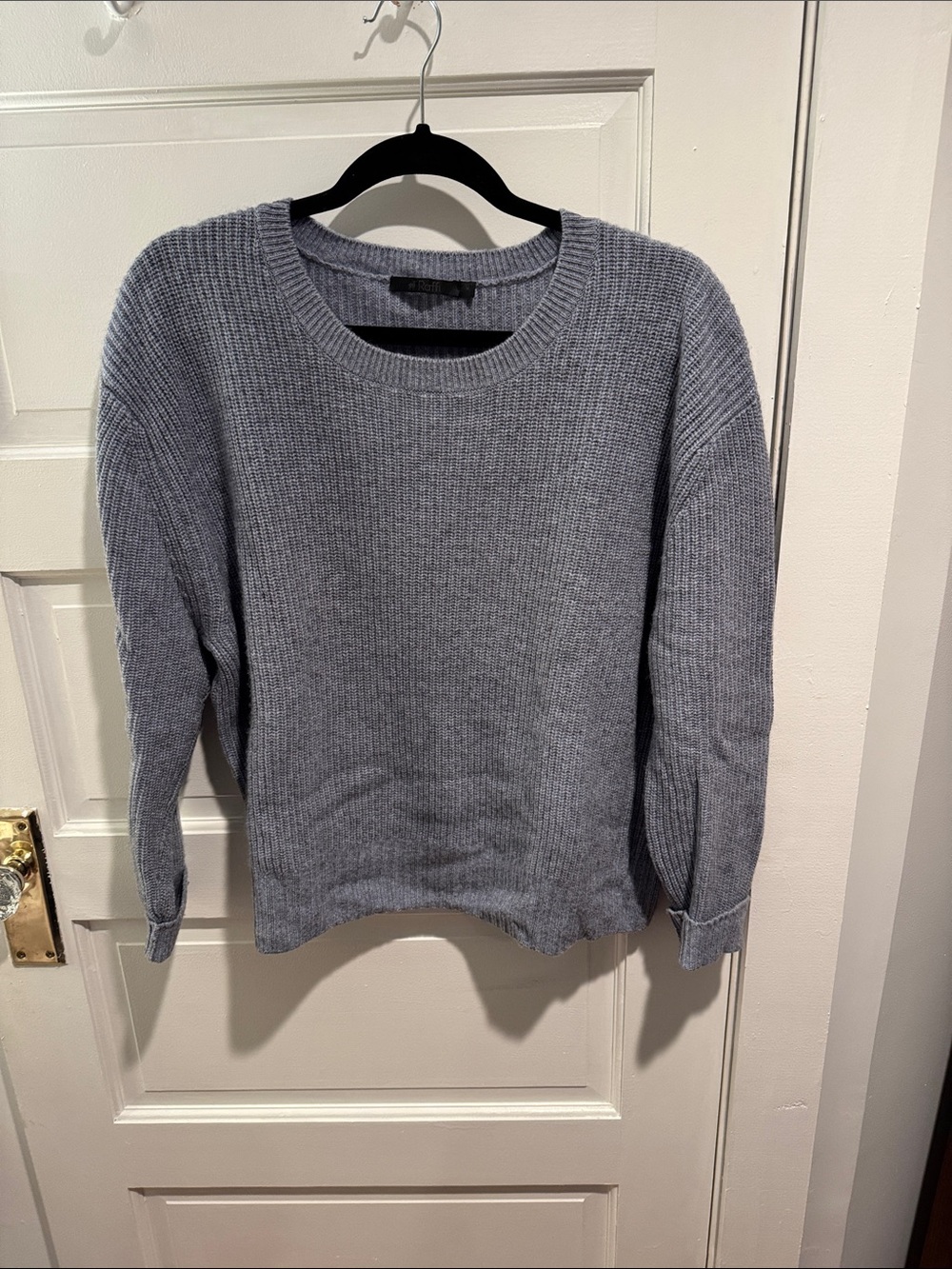 Raffi Heathered Gray Crewneck Ribbed Sweater- 100% Cashmere
